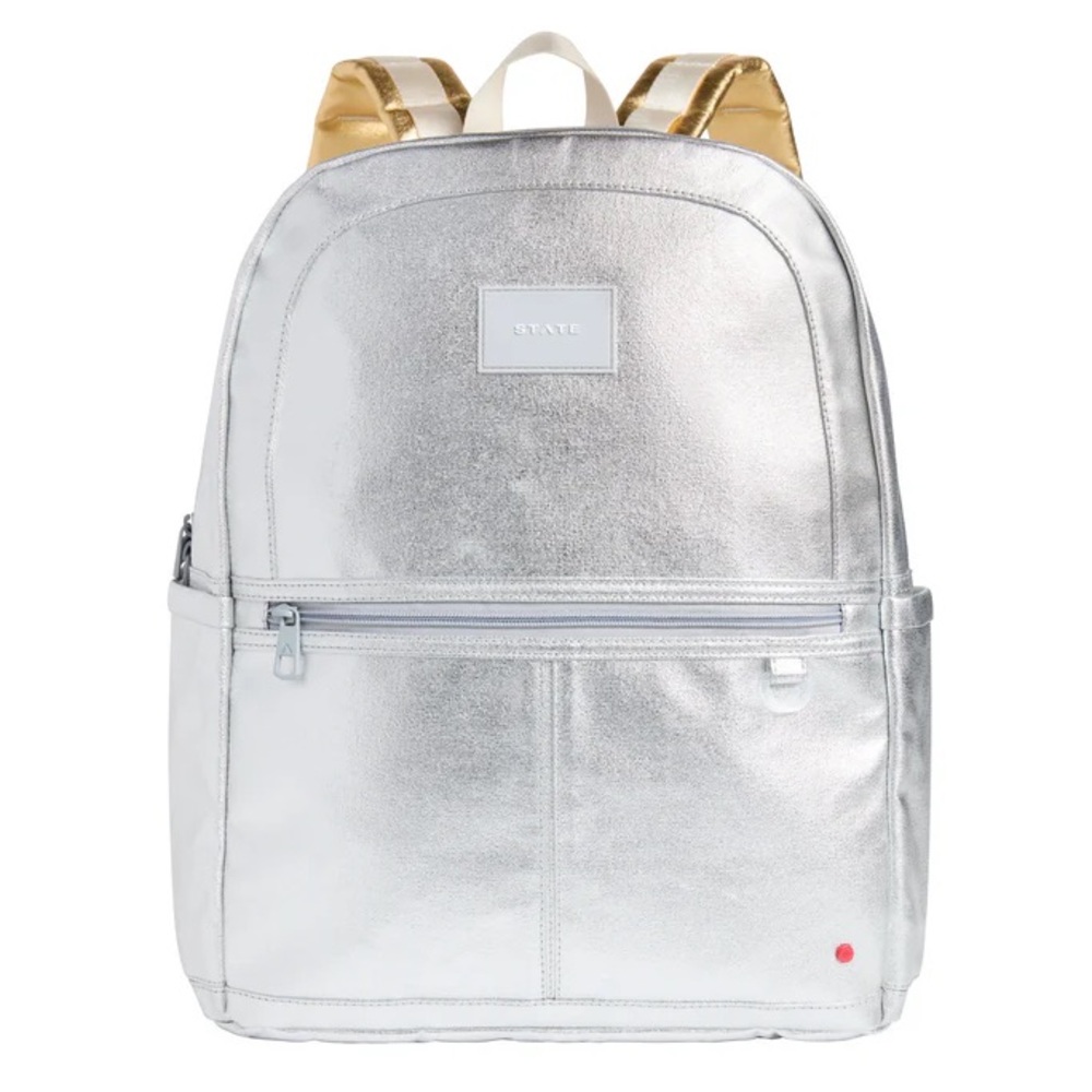 New with tags State Bags Kids Kane large backpack in silver/gold metallic